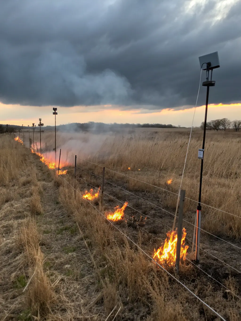 A photograph capturing a controlled burn being conducted in a grassland area, demonstrating the organization's approach to habitat management.