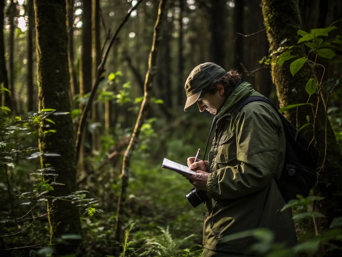 A photograph showing a wildlife expert conducting a population survey of deer in the Chasteaux region, highlighting the association's dedication to informed wildlife management.
