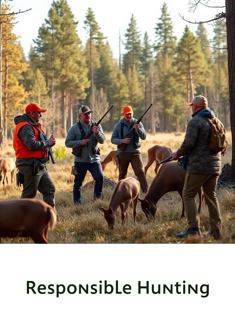 An image depicting hunters responsibly managing a controlled hunt, emphasizing the role of AMICALE DE CHASSE DE CHASTEAUX in maintaining ecological balance by controlling nuisible species.